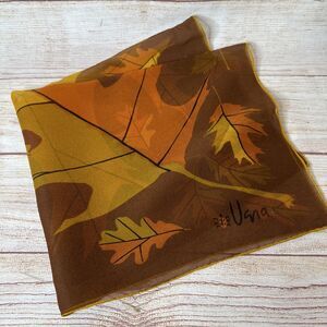 Vintage Vera Brown Yellow Orange Oak Leaf Scarf Women's Hair Head Wrap Neck Tie